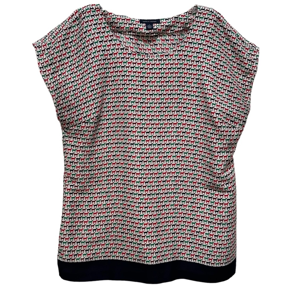 TOMMY HILFIGER Pony Horse Print Cap Sleeve Blouse Top - M